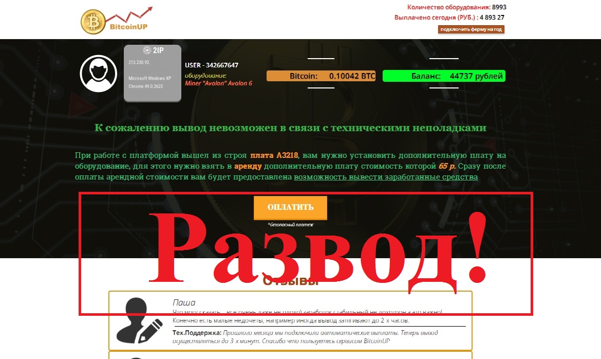Плата за плату, или технические неполадки ценой в 65 рублей. Отзывы о BitcoinUp