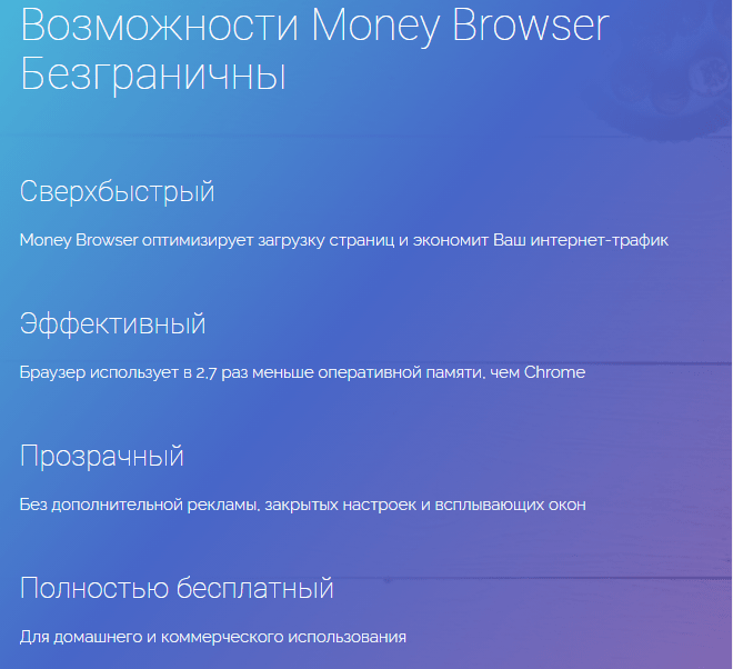 Плюсы Money Browser