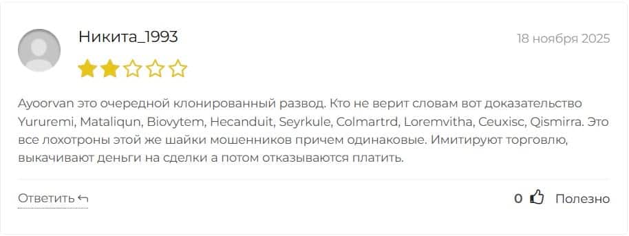 Ayoorvan отзывы